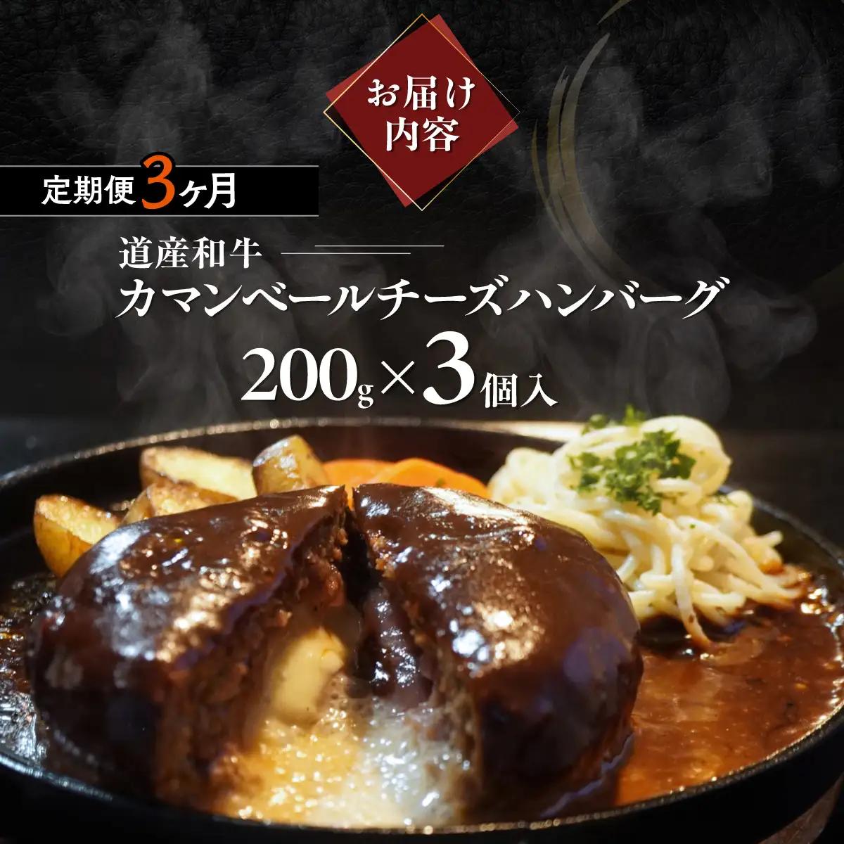 【3ヶ月定期便】北海道 道産和牛カマンベールチーズハンバーグ（200g）3個入り MROA172
