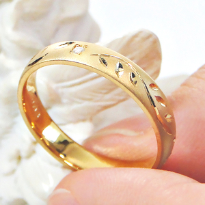 指輪 K18YG イエローゴールド ダイヤ 0.03ct リーフ モチーフ 彫刻 18金 つや消し 葉っぱ オリーブ 木の葉 甲丸 レディース リング 【325-k18yg】 ALPAZ165