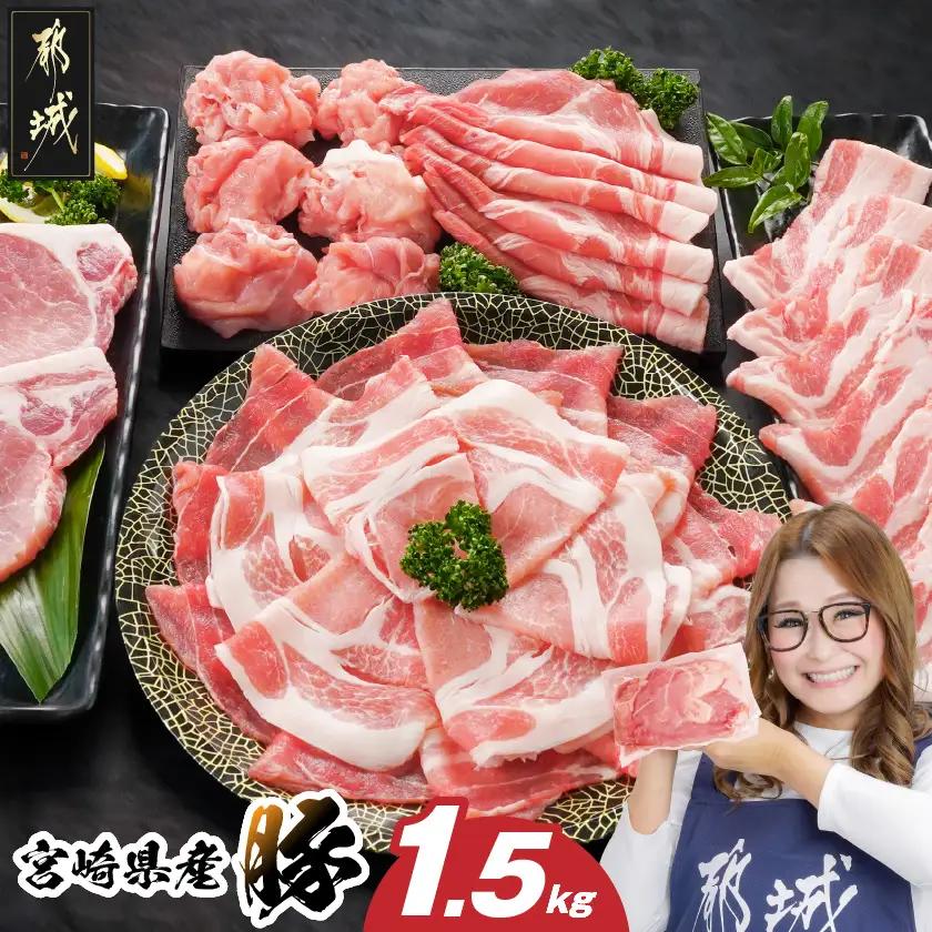 宮崎県産豚わくわく1.5kgセット(真空)〔84-002-1500g〕_(都城市) 豚肉 豚肉セット 宮崎県産豚 しゃぶしゃぶ バラ 焼肉 切り落とし 肩ローススライス ロース とんかつ ミンチ 使い勝手抜群 小分け 真空