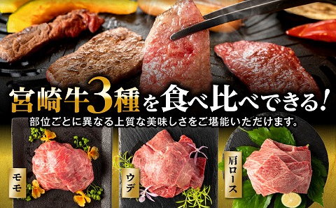 宮崎県産 黒毛和牛 焼肉3種セット(肩ロース・ウデ・モモ 各300g 合計900g)