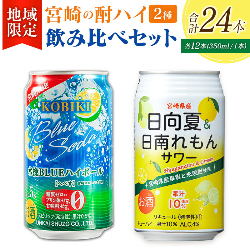 【ふるさと納税】【宮崎・九州限定】宮崎の酎ハイ 2種 飲み比べ 350ml缶×各12本（木挽BLUEハイボール へべす | 日向夏＆日南れもんサワー）お酒 詰め合わせ セット