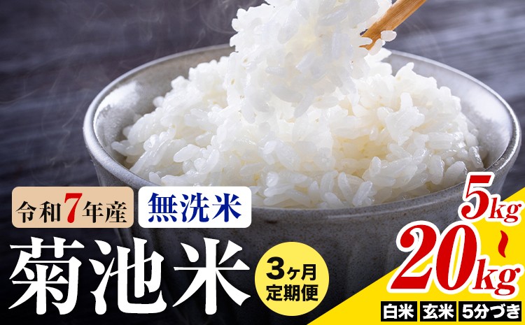 
                  【3ヶ月定期便】熊本県産 菊池米 無洗米 白米 玄米  5分づき 5kg/10kg/20kg 選べる内容量 1袋5kg 米 お米 令和7年産 九州産 熊本県産 送料無料《お申込み翌月に出荷予定》玄米 無洗米 白米 米
                
