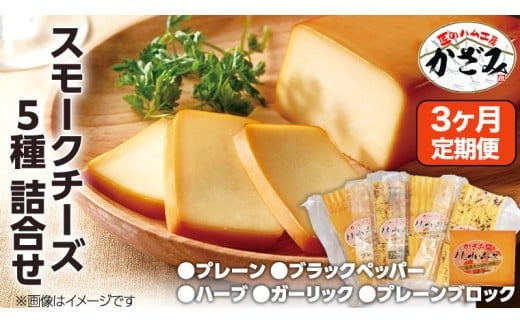 【 3ヶ月 定期便 】 燻製職人 風實 の スモークチーズ 5種セット ( プレーン プレーンブロック ブラックペッパー ハーブ ガーリック ) 燻製チーズ  [AJ041ci]