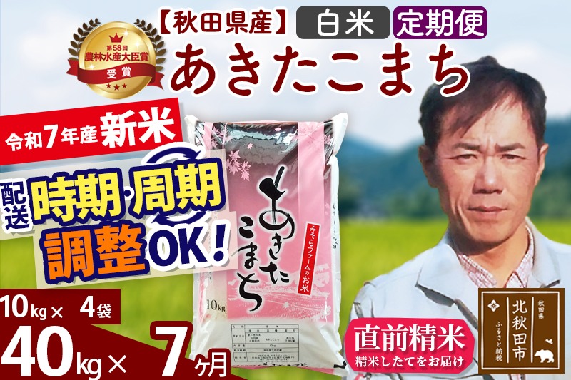 ※令和7年産 新米※《定期便7ヶ月》秋田県産 あきたこまち 40kg【白米】(10kg袋) 2025年産 お届け時期選べる お届け周期調整可能 隔月に調整OK お米 みそらファーム|msrf-11107