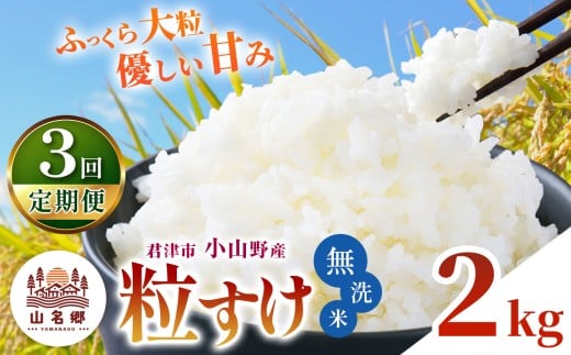 【 定期便 3回 】 無洗米 令和7年産 君津市小山野産 粒すけ 2kg | あかかげ農園 千葉稲作 山名郷米 やまなごうまい ツブスケ 千葉県産 むせんまい 米 コメ こめ お米 千葉県 君津市 きみつ