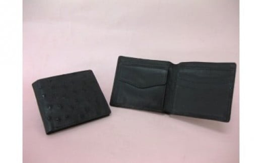 オーストリッチ 半財布（黒） 高級皮革 丈夫 柔らか 上質 風合い 本革 財布 オーストリッチ 高級品 牛革 内側加工 シンプルデザイン ビジネス オーストリッチレザー 使用 オーストリッチ ダチョウ ダチョウ革 ギフト プレゼント 茨城県 石岡市 (C05-016)