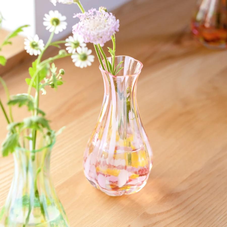 ＜津軽びいどろ＞花ひかり一輪挿し フラワーピンク