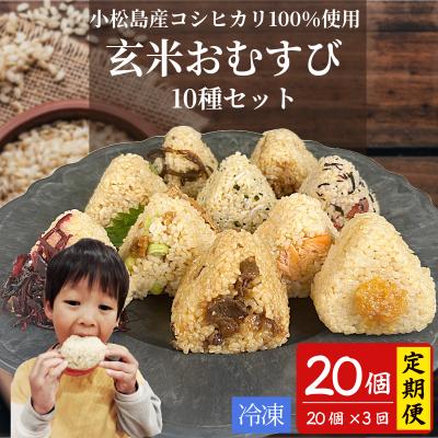 ふるさと納税 小松島市 定期便 玄米 おむすび 10種セット20個×3回 コシヒカリ おにぎり ご飯 ごはん 米 こめ 玄米
