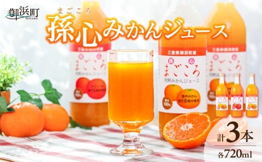 御浜柑橘の孫心みかんジュース【果物 フルーツ みかん みかんジュース オレンジジュース ジュース セット 詰め合わせ 3本 まごころ 三重県 御浜町】