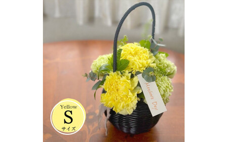 《母の日限定》カーネーションのバスケットアレンジメント(Sサイズ)イエロー系＜出荷時期：2026年5月6日～5月9日＞