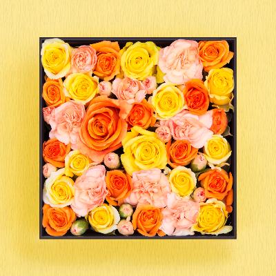 ふるさと納税 小田原市 BOXアレンジメント　イエロー/オレンジ系　16cm