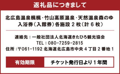 北広島 温泉三湯巡り 入浴券（計6枚）チケット 北海道北広島市