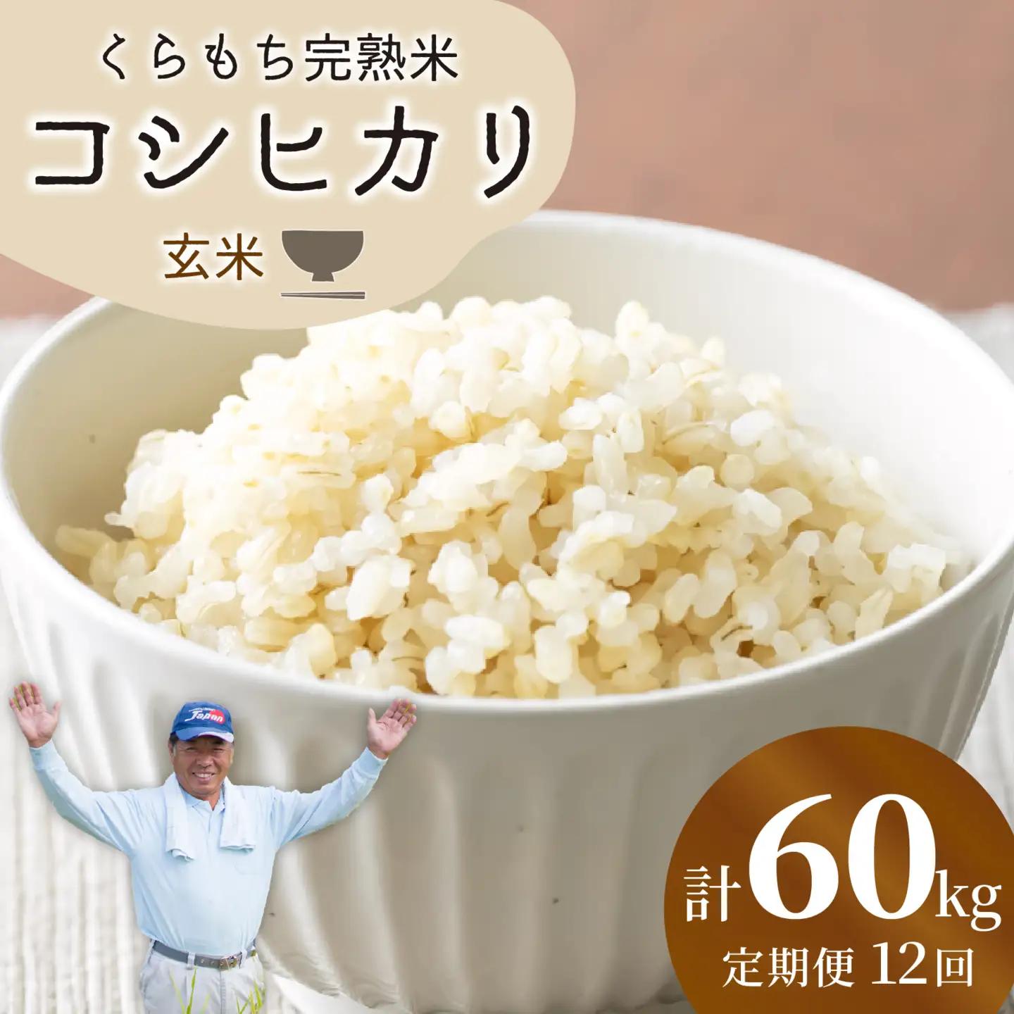 【先行予約】【令和8年産 新米】【12ヶ月定期便】くらもち完熟米 コシヒカリ 玄米 5kg×12回　計60kg