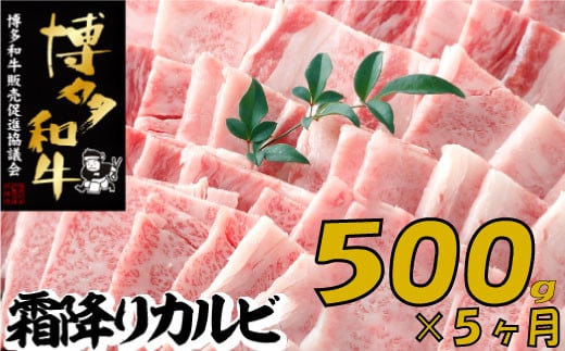 
E131.【博多和牛】A４・Ａ５等級こくうま霜降りカルビ焼肉５００ｇ×５か月定期便
