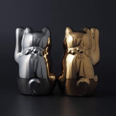 ふるさと納税 瀬戸市 【招き猫】瀬戸焼 Jeramic 2体セット ゴールド&プラチナ 水晶(4月) |  | 03