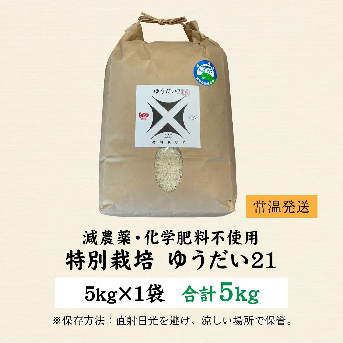 【令和7年産 】ゆうだい21 減農薬・化学肥料不使用  5kg 精米 