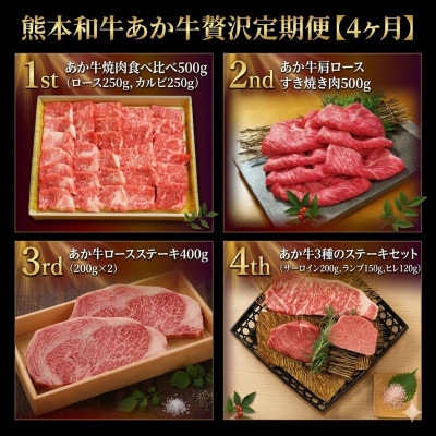 【毎月定期便】熊本和牛あか牛贅沢 定期便【4ヶ月】(阿蘇市)全4回【配送不可地域：離島】【4088398】