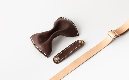 【ブラウン】本格レザー蝶ネクタイ  / レザー レザークラフト 革 本革 小物 ネクタイ レザー小物 【kazu Gee factory】 [OBG001]