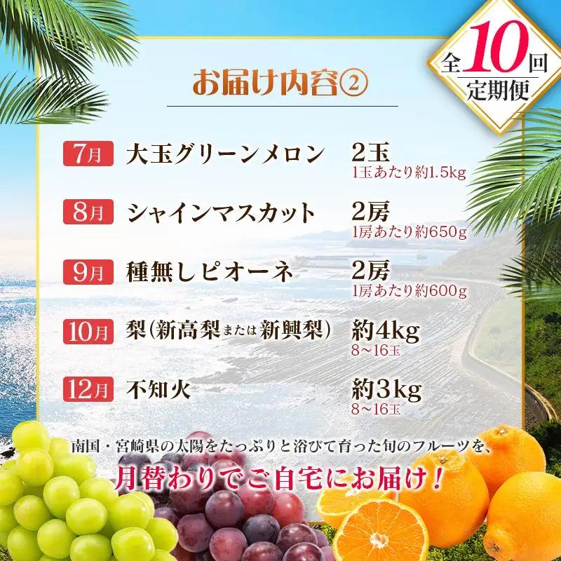 【10回定期便】旬 人気 フルーツ 南国宮崎産 太陽のタマゴ 金柑たまたまエクセレント シャインマスカット ピオーネ いちご みかん 梨 メロン 柑橘 マンゴー きんかん たまたま ぶどう 果物 詰め