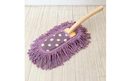 ＜むろの屋> 木製ハンドル付き デザインハンディモップ ＜パープルドット＞ 【 掃除道具 おしゃれ ナチュラル 北欧 インテリア 引っ越し 祝い 掃除 大掃除 そうじ モップ 丸洗い可能 便利  経済的 日用品 HYLON 】 　