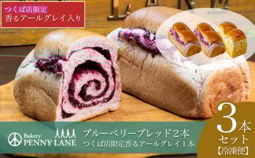 ペニーレインのブルーベリーブレッド2 本＋ つくば店限定 香るアールグレイ1本セット【 パン パン屋 茨城県 つくば市 ブルーベリー 冷凍パン お取り寄せ ベーカリー グルメ プレゼント 冷凍便 詰め合わせ セット 】