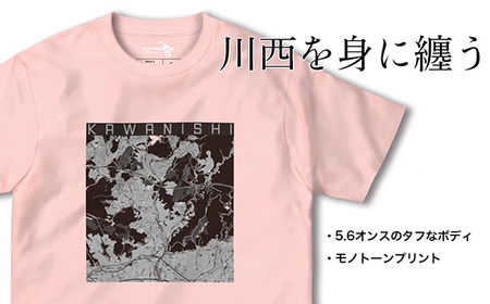 【川西】地図柄ヘビーウェイトTシャツ（ライトピンク）Sサイズ［No.337-01］