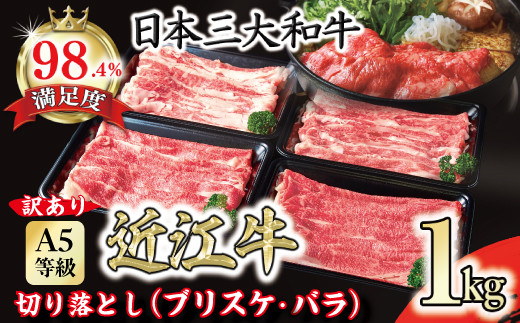 【一週間以内発送】【訳あり】A5 近江牛切り落としスライス 食べ比べ ブリスケ＆バラ 1kg【FO01W】