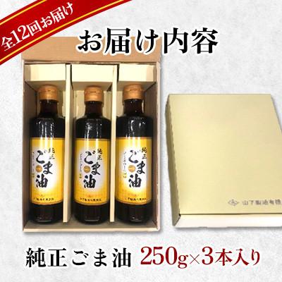 ふるさと納税 嬉野市 【毎月定期便】純正ごま油　ギフトセット250g×3本入り【山下製油】全12回 |  | 01