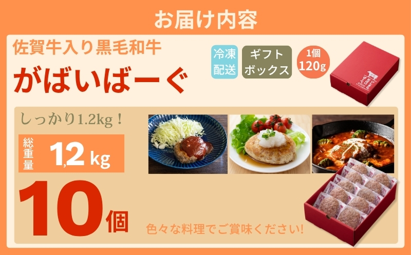 佐賀牛入り　がばいばーぐR　120g×10個（1.2kg) ハンバーグ ギフト 老舗 さが サガ：B140-127