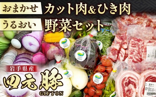 岩手ブランド豚 四元豚 おまかせカット肉＆ひき肉 うるおい野菜セット 季節の野菜セット GIFTON お歳暮 新鮮 うるおい春夏秋冬 希少 豚 肉 ポーク 豚バラ ロース トンテキ しゃぶしゃぶ 薄切り ごえん株式会社 F0144 ※レビューキャンペーン対象品