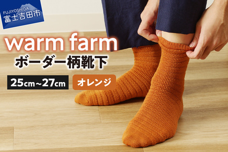 光吸収発熱ウール「ウォームファーム ボーダー柄靴下」（オレンジ） 靴下 ウール 天然繊維 バナウォーム 暖かい