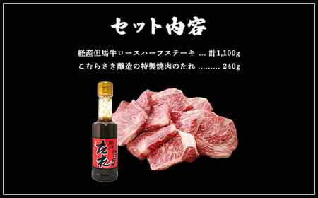 【成熟但馬牛ロース】ハーフステーキ　1.1kg　こむらさき醸造の焼肉のたれ付き 個包装でお届け【配送不可地域：離島】【1077889】