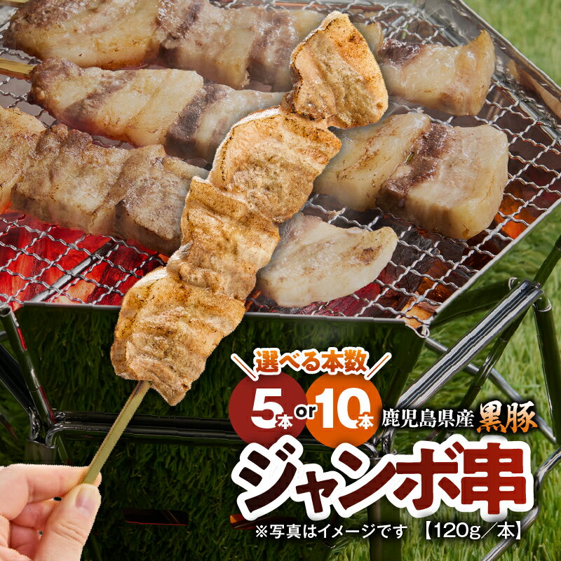 【ふるさと納税】＜選べる＞ 鹿児島県産 黒豚 ジャンボ串 5本 or 10本 120g/本 豚肉 豚 肉 串 やきとり やきとん ジャンボ 惣菜 おかず BBQ 甘み 旨味 おいしい 上質 脂 厳選素材 農場 直売 真心 永吉 鎌田黒豚農場 鹿児島 鹿屋市 おすすめ ランキング プレゼント ギフト