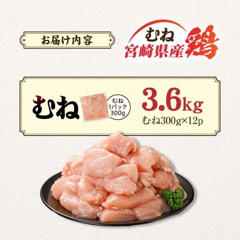 宮崎県産鶏むね肉3.6kg!カット済!〔11H-84-005-3600g〕_(都城市) 宮崎県産鶏 むね肉 カット済 唐揚げ チキン南蛮 親子丼
