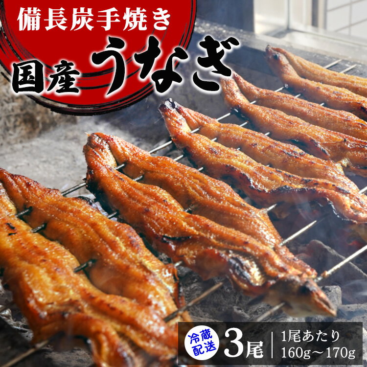 【ふるさと納税】[冷蔵配送] 備長炭手焼き国産うなぎ3尾 (1尾あたり160g〜170g)｜名店 鰻 ウナギ うな丼 鰻丼 冷蔵 クール便 ひつまぶし 丑の日 簡単調理 ※北海道・沖縄・離島への配送不可 [3564]