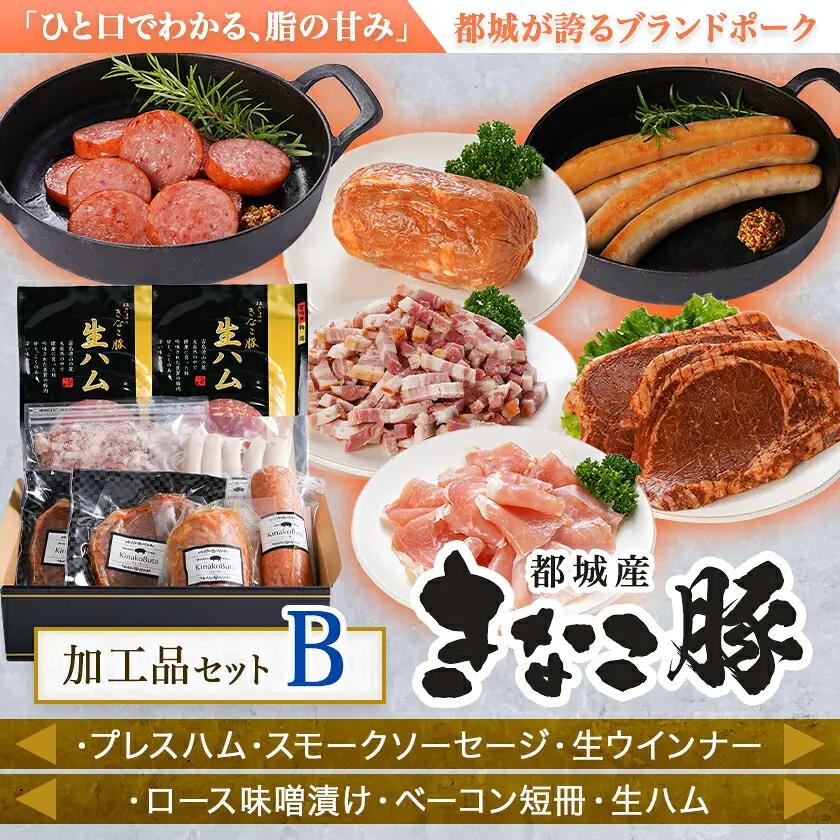 「きなこ豚」加工品Bセット〔MJ-1209〕_(都城市) きなこ豚 ブランドポーク プレスハム ソーセージ 生ウインナー 味噌漬け ベーコン 生ハム 加工品 おかず 冷凍