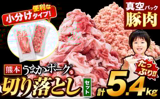 豚肉 切り落とし ＆ ミンチ ハーフセット 3セット 5.4kg 豚 細切れ こま切れ 豚こま 豚小間切れ 豚しゃぶ 小分け 訳あり 訳有 ひき肉 うまかポーク 傷 規格外 ぶた肉 ぶた 真空パック  簡易包装 冷凍 《7-14日以内に出荷予定(土日祝除く)》