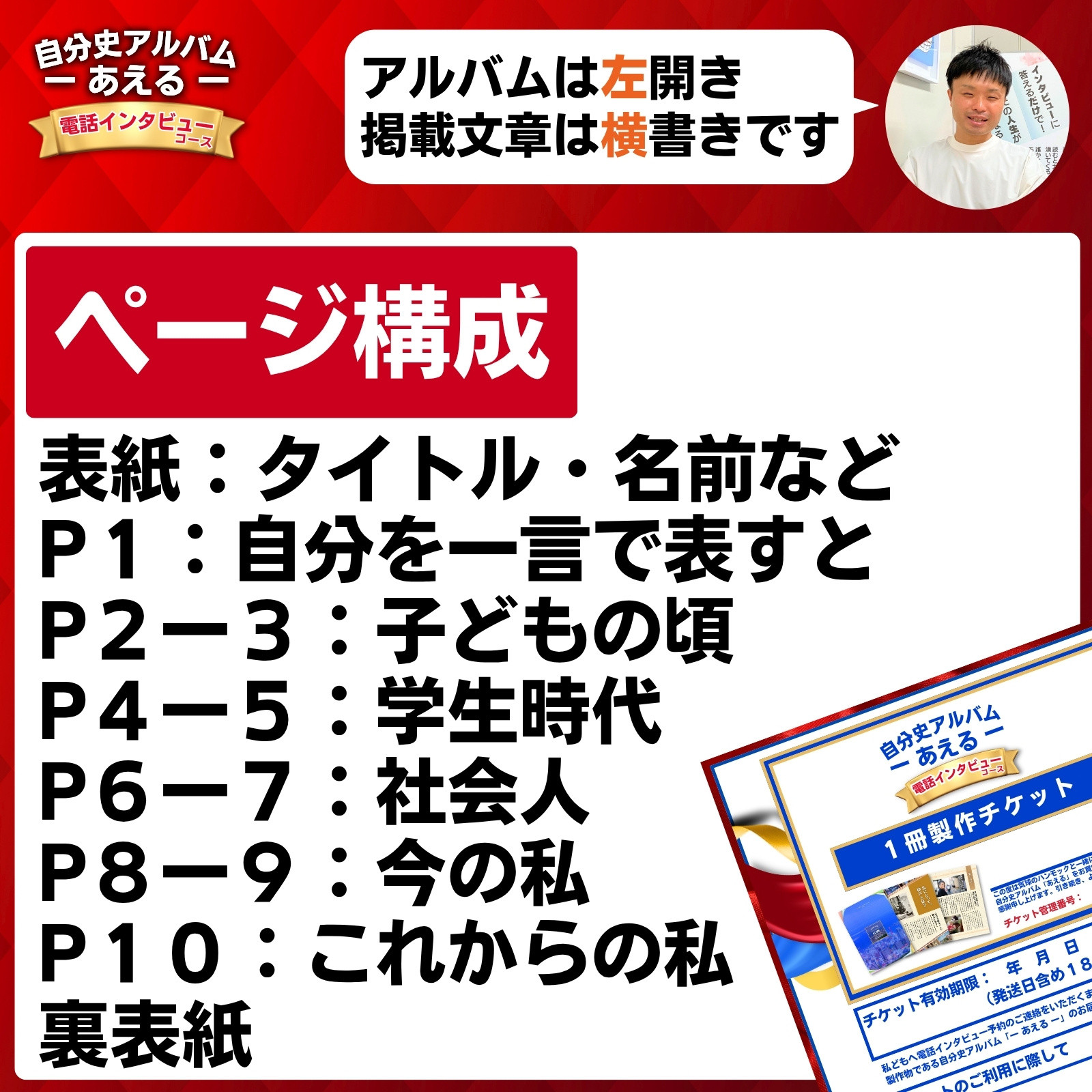 自分史アルバム「あえる」【電話インタビューコース】:１冊製作チケット