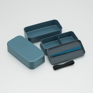 環境に配慮した ランチボックス 1000ml 2段 お弁当箱 箸付き 大人 おしゃれ skater スケーター PLB10WCB アッシュブルー レンジ対応 食洗機対応 洗いやすい シンプル 弁当箱 〈スケーター株式会社〉   6-306