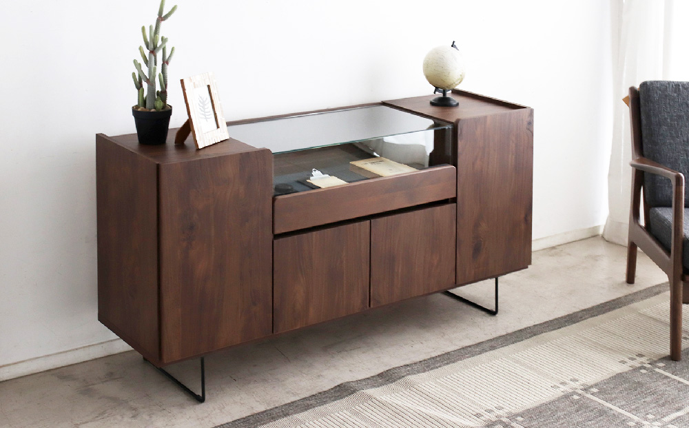 【東馬家具】アトリス SB 150 BR【コレクション ガラスケース キャビネット 木目 高級感 シンプル 和室 洋室 ショーケース 収納力 リビング 完成品 脚のみ取付】(H060623)