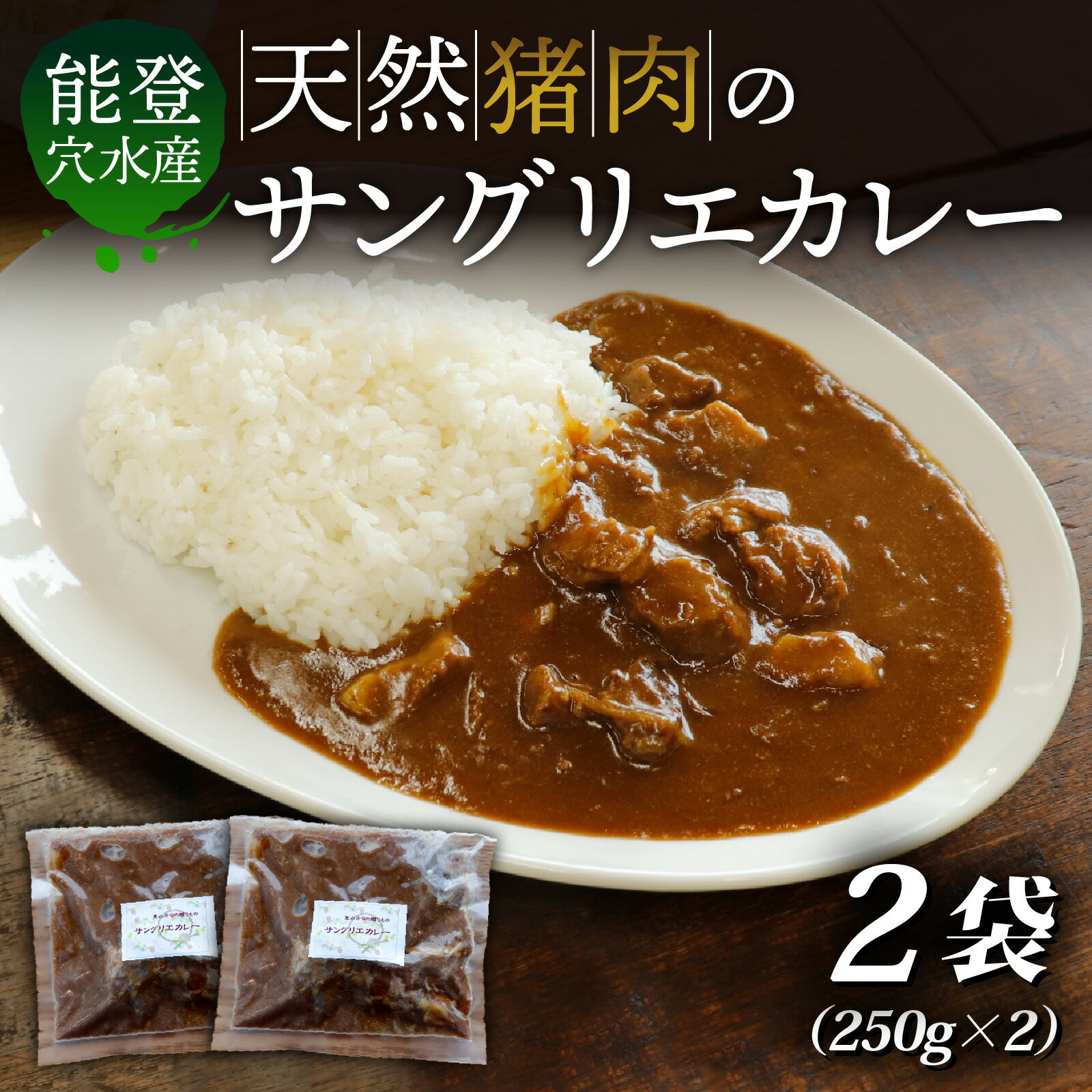 【ふるさと納税】【能登・穴水産】天然 猪肉のサングリエカレー 2袋セット（計500g） | 奥能登 能登半島 穴水町 ジビエ 猪肉 お肉 カレー レトルト 500グラム