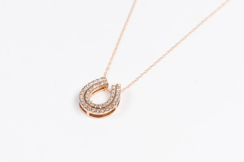 0.3ct K18PG 二連馬蹄ネックレス HY-3