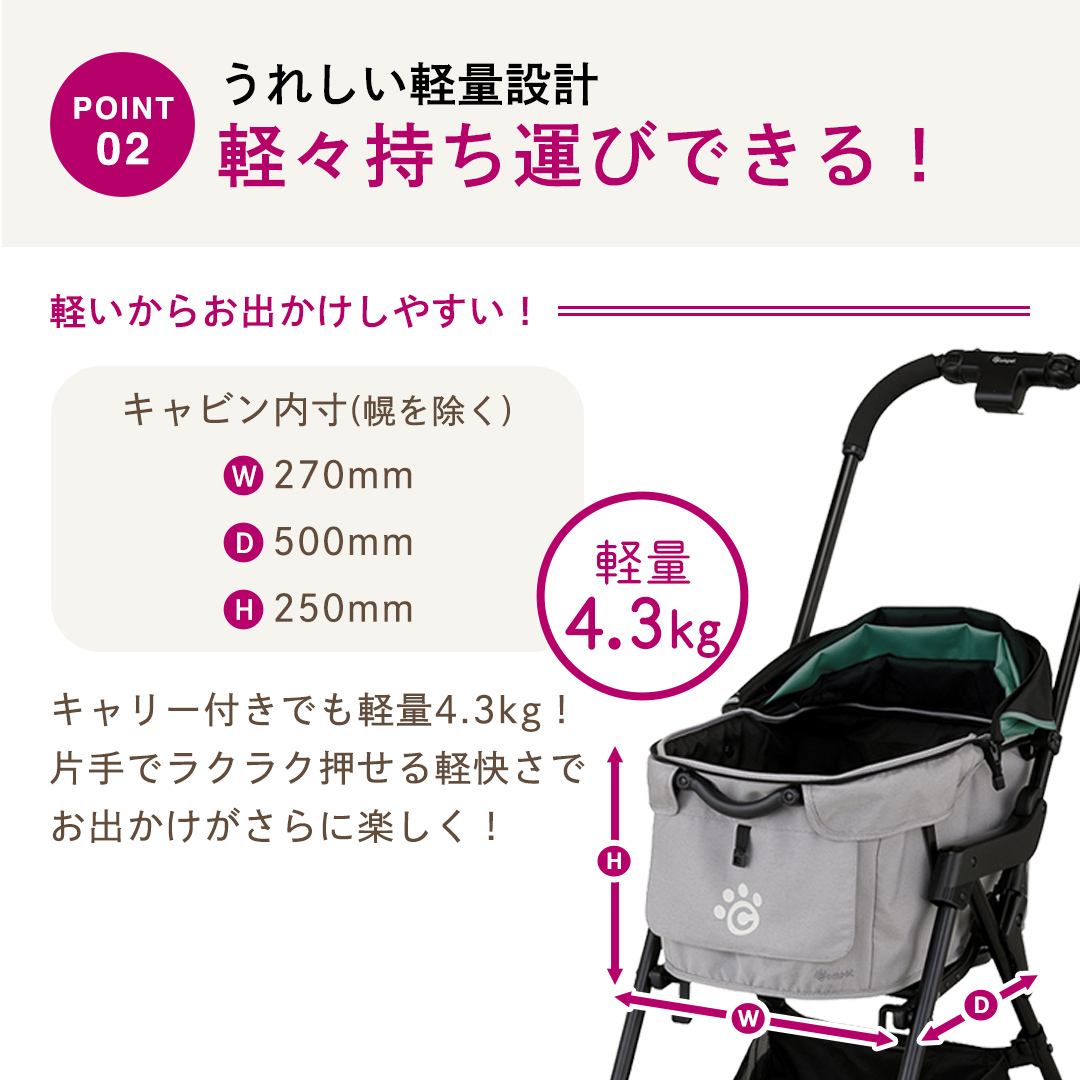 【コムペット】 ミリミリ ワイピオグリーン×ライト（GG） 小型犬用 ペットカート 119614 combi コンビ キャリー一体タイプ 軽量コンパクト 軽量 通気性 清潔 コンパクト収納 自動収納ペ