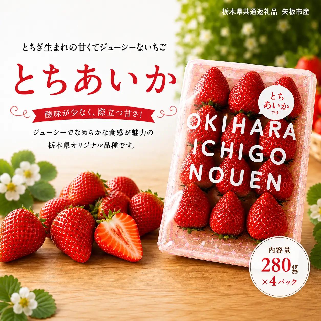 【先行予約】いちご とちあいか 1120g (280g×4P) | 栃木県 那珂川町 送料無料