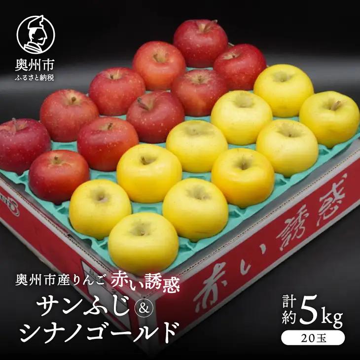奥州市産りんご 赤い誘惑 「サンふじ&シナノゴールド」 約5kg(20玉) [AQ082]