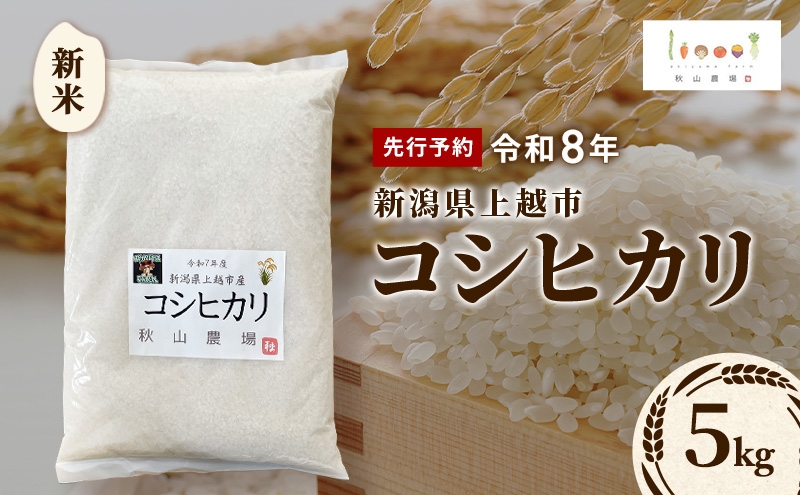 
                  先行予約 令和8年 新米 新潟県上越市産 コシヒカリ 5kg 5キロ お米 コメ こしひかり 秋山農場グリーンプロジェクト
                