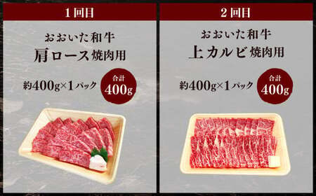173-1287 【4ヶ月定期便】 おおいた和牛 焼肉 セット 合計約1.6kg 1回あたり約400g 牛肉 食べ比べ ロース 肩ロース 上カルビ カルビ ミスジ 赤身 焼き肉 BBQ バーベキュー 