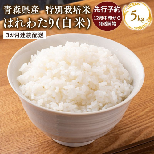 【令和8年産 先行予約   配送時期：2026年12月中旬～】　【3ヶ月連続お届け】特別栽培米 はれわたり白米5kg×3回