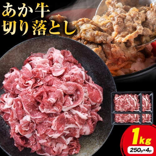 【ふるさと納税】熊本県産 あか牛 切落し 1kg(250g×4パック) 九州産直市場《30日以内に出荷予定(土日祝除く)》あか牛 ユッケ 肉 小分け 牛肉 和牛