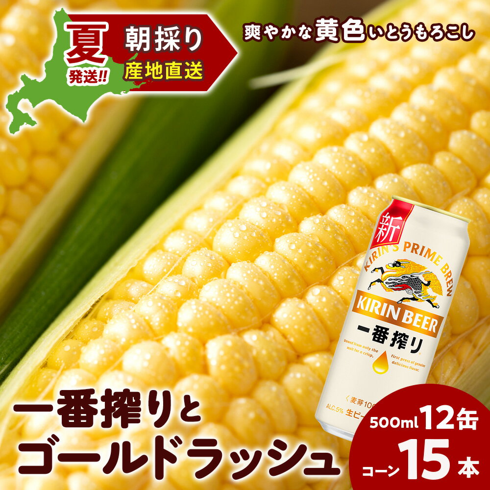 【ふるさと納税】2025年夏発送 キリン一番搾り 500ml 12缶＆黄色いとうもろこしゴールドラッシュ15本 北海道千歳産 野菜 とうもろこし とうきび キリンビール 麒麟ビール ビール 【北海道千歳市】ギフト ふるさと納税 麒麟 KIRIN